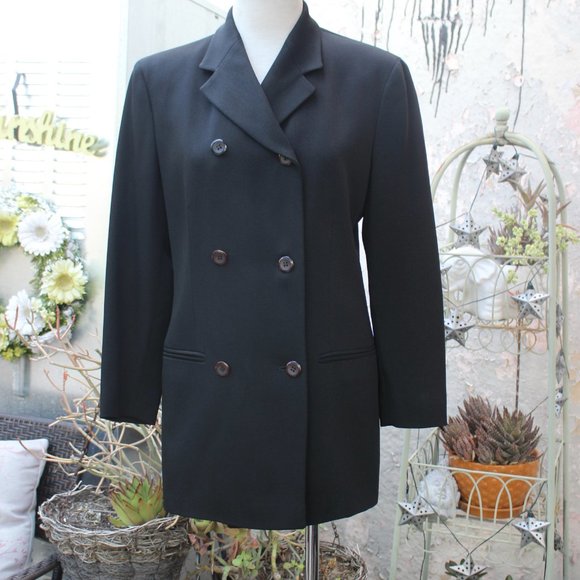 Vintage Versace Complice Black Double Breasted Blazer 1980's Sz 6 Wool Viscose - Picture 1 of 9